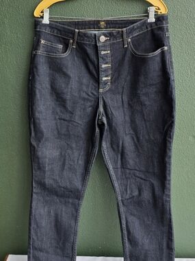 LEE RIDERS Women's Skinny Jeans Dark Blue with Tan Leather Patch